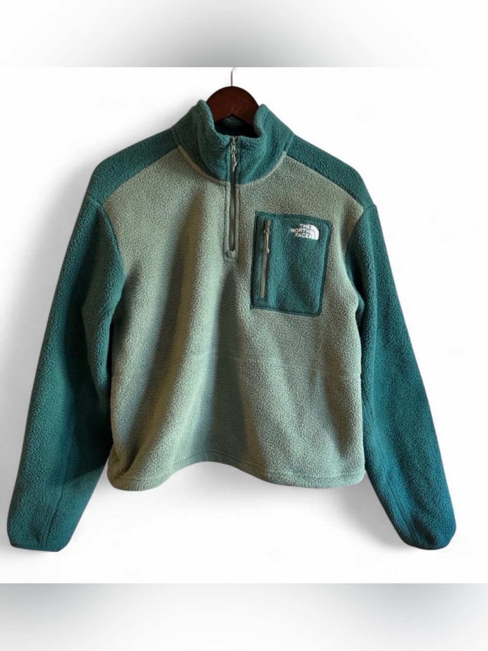 The North Face kids Two-Tone Teal Green Quarter-Zip Fleece Pullover